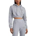 Area Women's Crystal-embellished Cotton Crop Hoodie - Gray