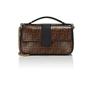 Fendi Women's Double F Coated Canvas & Leather Shoulder Bag-tabacco