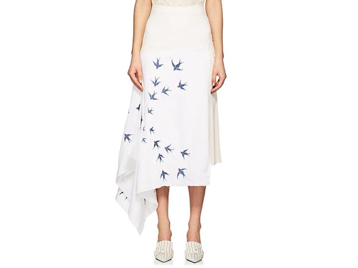 J.w.anderson Women's Bird-embroidered Linen Asymmetric Skirt
