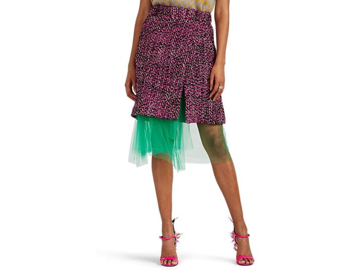 Prada Women's Logo Wool Tweed Wrap Skirt