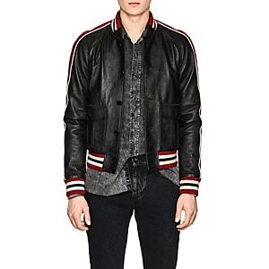 Saint Laurent Men's Washed Leather Varsity Jacket-black
