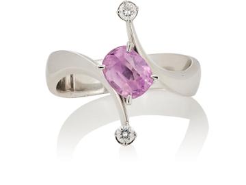 Mahnaz Collection Vintage Women's Pink Sapphire & White Diamond Wavy-band Ring
