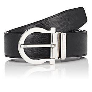 Salvatore Ferragamo Men's Gancio-buckle Reversible Grained Leather Belt-black
