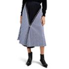 Sacai Women's Pliss-inset Pleated Striped Cotton Skirt - Navy