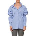 Prada Women's Striped Poplin Off-the-shoulder Shirt - Blue