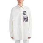 Raf Simons Men's Pierced-woman-patch Denim Oversized Shirt - White