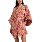 La Vie Style House Women's Metallic Floral Brocade Kimono Jacket - Red