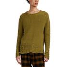 Song For The Mute Men's Shredded Rib-knit Cotton Sweater - Olive