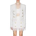 Balmain Women's Fringed Tweed Collarless Jacket - White