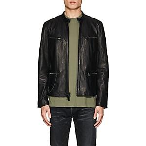 John Varvatos Men's Chain-detail Leather Jacket-black
