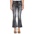 Ben Taverniti Unravel Project Women's Lace-up Crop Flared Jeans-gray