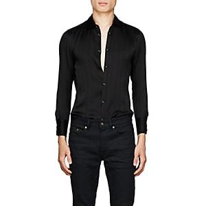 Saint Laurent Men's Striped Satin Shirt - Black