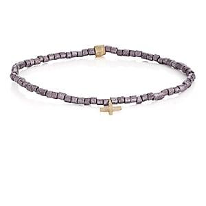 Luis Morais Men's Cross-charm Beaded Bracelet-lt. Purple