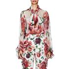 Dolce & Gabbana Women's Peony-print Silk Chiffon Tieneck Blouse-white