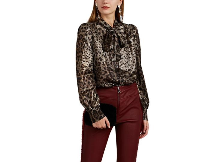 Dolce & Gabbana Women's Leopard-pattern Silk-blend Lam Tieneck Blouse