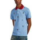 Gucci Men's Embroidered Cotton Contrast-collar Polo Shirt - Lt. Blue