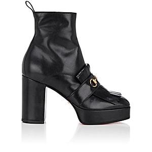 Gucci Women's Kiltie Leather Platform Ankle Boots - Black