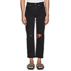 Re/done Women's High-rise Stovepipe Distressed Crop Jeans-black