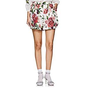 Dolce & Gabbana Women's Peony-print Matte Stretch-silk Charmeuse Shorts-white