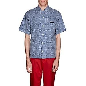 Prada Men's Geometric Cotton Bowling Shirt - Blue