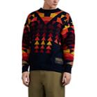 Sacai Men's Zip-side Geometric-jacquard Cotton Sweater - Navy