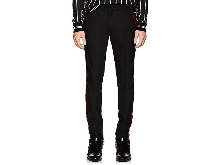 Balmain Men's Velvet-striped Wool Skinny Trousers