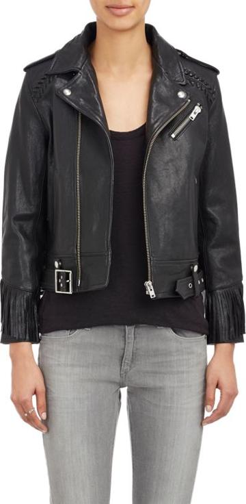 Iro Zerignola Fringe Leather Moto Jacket-black