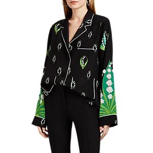 Valentino Women's Lily-print Silk Pajama Blouse - Black
