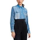 Colovos Women's Denim-print Silk Oversized Blouse - Blue