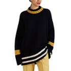 Plan C Women's Striped Wool Oversized Sweater - Navy