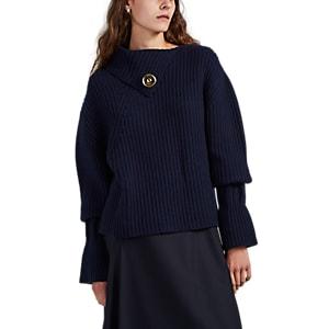 J.w.anderson Women's Snap-detailed Rib-knit Wool-cashmere Sweater - Navy