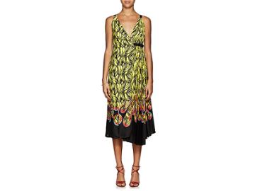 Prada Women's Pleated Banana- & Flame-print Wrap Dress