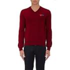 Comme Des Garons Play Men's Double-heart-patch Wool Sweater-burgandy