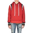 Amiri Men's Leather-striped Cotton Hoodie-red