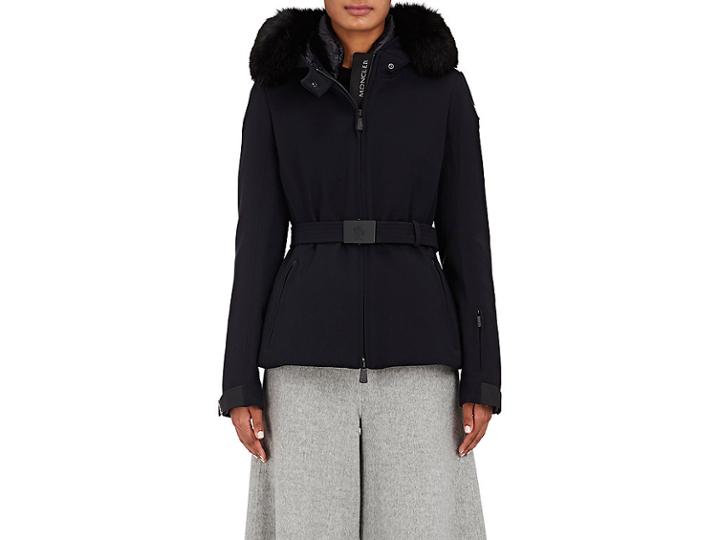 Moncler Women's Giubbotto Fur-trimmed Belted Gabardine Jacket