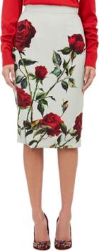 Dolce & Gabbana Rose-print Pencil Skirt-green