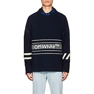 Off-white C/o Virgil Abloh Men's Logo-jacquard Wool Sweater-navy