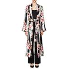 Dolce & Gabbana Women's Striped & Rose-print Silk Belted Robe Coat-wht.&blk.