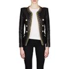 Balmain Women's Chain-embellished Leather Double-breasted Jacket-black