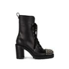 Christian Louboutin Women's Studded Cap-toe Leather Ankle Boots - Version Black