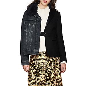 Sacai Women's Denim & Wool Felt Tailored Jacket - Black