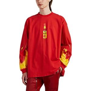 Vetements Men's Hot Sauce Oversized Cotton Long-sleeve T-shirt - Red