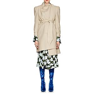 Balenciaga Women's Ruched Cotton Belted Trench Coat-9641-lt Tan