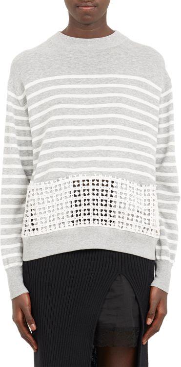 Sacai Luck Eyelet-panel Stripe Sweater-grey