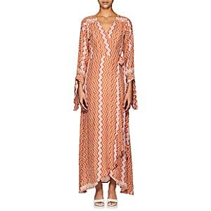Natalie Martin Women's Danika Zigzag-print Silk Maxi Wrap Dress-orange, Pnk
