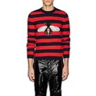 Gucci Men's Bee Striped Wool Sweater - Navy
