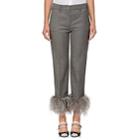 Prada Women's Feather-embellished Wool-blend Crop Trousers-gray