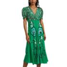 Saloni Women's Lea Floral Silk Midi-dress - Green