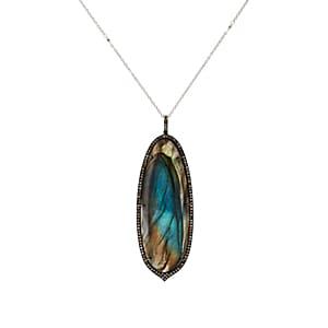Feathered Soul Women's Labradorite & Sterling Silver Pendant Necklace-gold