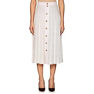 Victoria Beckham Women's Striped Silk Button-front Midi-skirt-bordeaux Off White